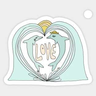 dolphin love // retro surf art by surfy birdy Sticker